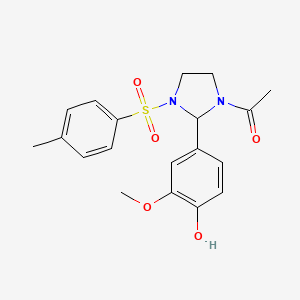 molecular formula C19H22N2O5S B11116528 1-{2-(4-Hydroxy-3-methoxyphenyl)-3-[(4-methylphenyl)sulfonyl]imidazolidin-1-yl}ethanone 