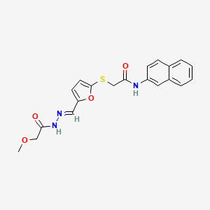 molecular formula C20H19N3O4S B11116549 2-[(5-{(E)-[2-(methoxyacetyl)hydrazinylidene]methyl}furan-2-yl)sulfanyl]-N-(naphthalen-2-yl)acetamide 