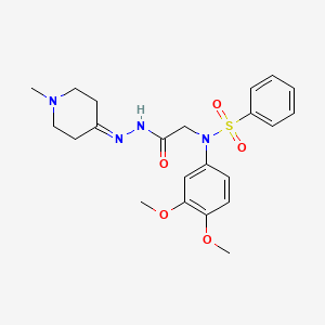 molecular formula C22H28N4O5S B11116565 N-(3,4-Dimethoxyphenyl)-N-{[N'-(1-methylpiperidin-4-ylidene)hydrazinecarbonyl]methyl}benzenesulfonamide 