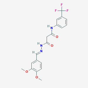 molecular formula C19H18F3N3O4 B11116686 3-[(2E)-2-(3,4-dimethoxybenzylidene)hydrazinyl]-3-oxo-N-[3-(trifluoromethyl)phenyl]propanamide 