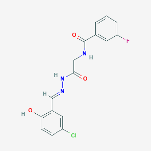 N-(2-{2-[(E)-1-(5-Chloro-2-hydroxyphenyl)methylidene]hydrazino}-2-oxoethyl)-3-fluorobenzamide