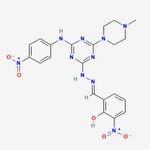 molecular formula C21H22N10O5 B11116968 2-[(E)-(2-{4-(4-methylpiperazin-1-yl)-6-[(4-nitrophenyl)amino]-1,3,5-triazin-2-yl}hydrazinylidene)methyl]-6-nitrophenol 