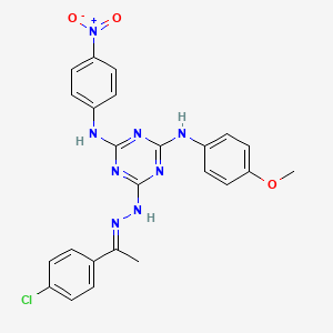 molecular formula C24H21ClN8O3 B11116976 6-{(2E)-2-[1-(4-chlorophenyl)ethylidene]hydrazinyl}-N-(4-methoxyphenyl)-N'-(4-nitrophenyl)-1,3,5-triazine-2,4-diamine 