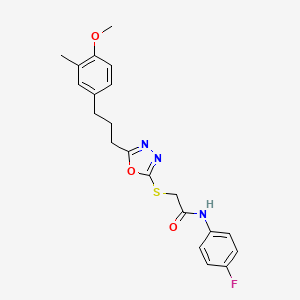 molecular formula C21H22FN3O3S B11117037 N-(4-fluorophenyl)-2-({5-[3-(4-methoxy-3-methylphenyl)propyl]-1,3,4-oxadiazol-2-yl}sulfanyl)acetamide 