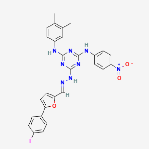 N-(3,4-dimethylphenyl)-6-[(2E)-2-{[5-(4-iodophenyl)furan-2-yl]methylidene}hydrazinyl]-N'-(4-nitrophenyl)-1,3,5-triazine-2,4-diamine