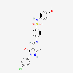 molecular formula C24H21ClN4O4S B11117102 4-({(Z)-[1-(4-chlorophenyl)-3-methyl-5-oxo-1,5-dihydro-4H-pyrazol-4-ylidene]methyl}amino)-N-(4-methoxyphenyl)benzenesulfonamide 