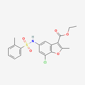 molecular formula C19H18ClNO5S B11117184 Ethyl 7-chloro-2-methyl-5-{[(2-methylphenyl)sulfonyl]amino}-1-benzofuran-3-carboxylate 