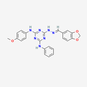 6-[(2E)-2-(1,3-benzodioxol-5-ylmethylidene)hydrazinyl]-N-(4-methoxyphenyl)-N'-phenyl-1,3,5-triazine-2,4-diamine