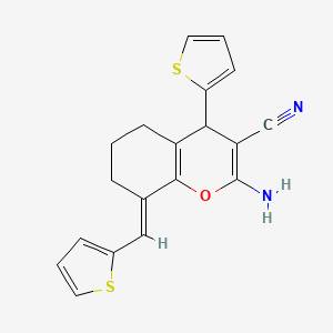 (8E)-2-amino-4-(thiophen-2-yl)-8-(thiophen-2-ylmethylidene)-5,6,7,8-tetrahydro-4H-chromene-3-carbonitrile