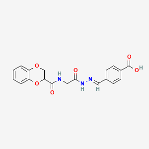 molecular formula C19H17N3O6 B11117255 4-[(E)-(2-{[(2,3-dihydro-1,4-benzodioxin-2-ylcarbonyl)amino]acetyl}hydrazinylidene)methyl]benzoic acid (non-preferred name) 