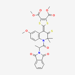 molecular formula C30H26N2O8S3 B11117365 dimethyl 2-{1-[2-(1,3-dioxo-1,3-dihydro-2H-isoindol-2-yl)propanoyl]-6-methoxy-2,2-dimethyl-3-thioxo-2,3-dihydroquinolin-4(1H)-ylidene}-1,3-dithiole-4,5-dicarboxylate 