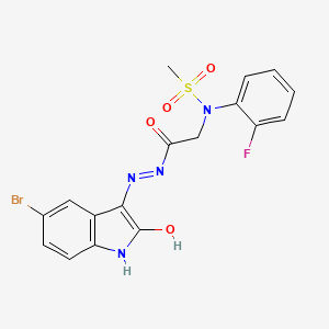 molecular formula C17H14BrFN4O4S B11117581 N-({N'-[(3Z)-5-Bromo-2-oxo-2,3-dihydro-1H-indol-3-ylidene]hydrazinecarbonyl}methyl)-N-(2-fluorophenyl)methanesulfonamide 