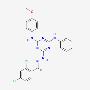 molecular formula C23H19Cl2N7O B11117638 6-[(2E)-2-(2,4-dichlorobenzylidene)hydrazinyl]-N-(4-methoxyphenyl)-N'-phenyl-1,3,5-triazine-2,4-diamine 