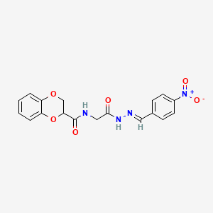 molecular formula C18H16N4O6 B11117664 N-({N'-[(E)-(4-Nitrophenyl)methylidene]hydrazinecarbonyl}methyl)-2,3-dihydro-1,4-benzodioxine-2-carboxamide 