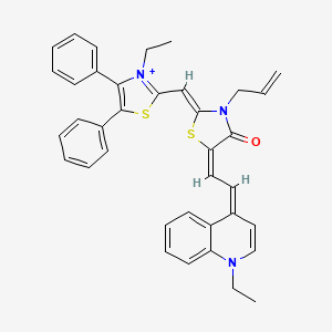 molecular formula C37H34N3OS2+ B11117672 3-allyl-2-{[3-ethyl-4,5-diphenyl-1,3-thiazol-2(3H)-yliden]methyl}-5-{(E)-2-[1-ethyl-4(1H)-quinolinyliden]ethylidene}-4-oxo-4,5-dihydro-1,3-thiazol-3-ium 