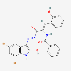 N-[(1Z)-3-[(2E)-2-(5,7-dibromo-2-oxo-1,2-dihydro-3H-indol-3-ylidene)hydrazinyl]-1-(2-hydroxyphenyl)-3-oxoprop-1-en-2-yl]benzamide