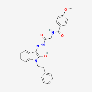 4-Methoxy-N-({N'-[(3E)-2-oxo-1-(2-phenylethyl)-2,3-dihydro-1H-indol-3-ylidene]hydrazinecarbonyl}methyl)benzamide