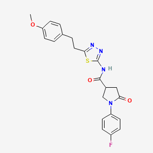 molecular formula C22H21FN4O3S B11118008 1-(4-fluorophenyl)-N-{5-[2-(4-methoxyphenyl)ethyl]-1,3,4-thiadiazol-2-yl}-5-oxopyrrolidine-3-carboxamide 