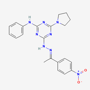 4-{(2E)-2-[1-(4-nitrophenyl)ethylidene]hydrazinyl}-N-phenyl-6-(pyrrolidin-1-yl)-1,3,5-triazin-2-amine