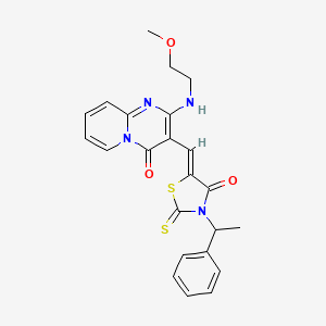 2-[(2-methoxyethyl)amino]-3-{(Z)-[4-oxo-3-(1-phenylethyl)-2-thioxo-1,3-thiazolidin-5-ylidene]methyl}-4H-pyrido[1,2-a]pyrimidin-4-one