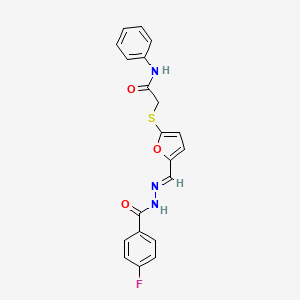 2-({5-[(E)-{2-[(4-fluorophenyl)carbonyl]hydrazinylidene}methyl]furan-2-yl}sulfanyl)-N-phenylacetamide