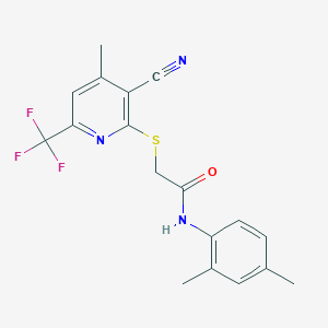 molecular formula C18H16F3N3OS B11118257 2-{[3-cyano-4-methyl-6-(trifluoromethyl)pyridin-2-yl]sulfanyl}-N-(2,4-dimethylphenyl)acetamide 