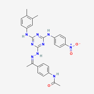 N-{4-[(1Z)-1-(2-{4-[(3,4-dimethylphenyl)amino]-6-[(4-nitrophenyl)amino]-1,3,5-triazin-2-yl}hydrazinylidene)ethyl]phenyl}acetamide