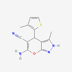 6-Amino-3-methyl-4-(3-methylthiophen-2-yl)-2,4-dihydropyrano[2,3-c]pyrazole-5-carbonitrile