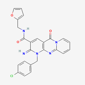 molecular formula C24H18ClN5O3 B11118579 7-[(4-chlorophenyl)methyl]-N-(furan-2-ylmethyl)-6-imino-2-oxo-1,7,9-triazatricyclo[8.4.0.03,8]tetradeca-3(8),4,9,11,13-pentaene-5-carboxamide 