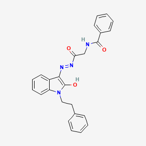 N-({N'-[(3E)-2-Oxo-1-(2-phenylethyl)-2,3-dihydro-1H-indol-3-ylidene]hydrazinecarbonyl}methyl)benzamide