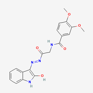 molecular formula C19H18N4O5 B11118718 (E)-3,4-dimethoxy-N-(2-oxo-2-(2-(2-oxoindolin-3-ylidene)hydrazinyl)ethyl)benzamide 