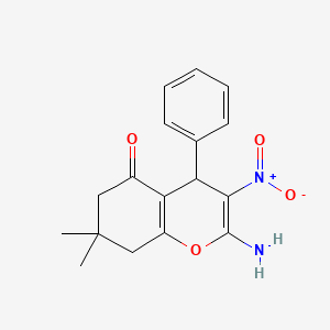 molecular formula C17H18N2O4 B11118747 2-amino-7,7-dimethyl-3-nitro-4-phenyl-4,6,7,8-tetrahydro-5H-chromen-5-one 