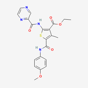 molecular formula C21H20N4O5S B11118871 Ethyl 5-[(4-methoxyphenyl)carbamoyl]-4-methyl-2-[(pyrazin-2-ylcarbonyl)amino]thiophene-3-carboxylate 