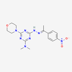 molecular formula C17H22N8O3 B11119103 N,N-dimethyl-4-(morpholin-4-yl)-6-{(2E)-2-[1-(4-nitrophenyl)ethylidene]hydrazinyl}-1,3,5-triazin-2-amine 