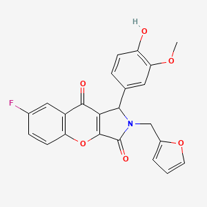 molecular formula C23H16FNO6 B11119410 7-Fluoro-2-(furan-2-ylmethyl)-1-(4-hydroxy-3-methoxyphenyl)-1,2-dihydrochromeno[2,3-c]pyrrole-3,9-dione 