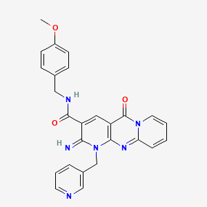 molecular formula C26H22N6O3 B11119443 6-imino-N-[(4-methoxyphenyl)methyl]-2-oxo-7-(pyridin-3-ylmethyl)-1,7,9-triazatricyclo[8.4.0.03,8]tetradeca-3(8),4,9,11,13-pentaene-5-carboxamide 