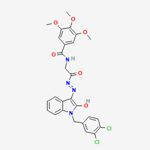 molecular formula C27H24Cl2N4O6 B11119445 N-({N'-[(3E)-1-[(3,4-Dichlorophenyl)methyl]-2-oxo-2,3-dihydro-1H-indol-3-ylidene]hydrazinecarbonyl}methyl)-3,4,5-trimethoxybenzamide 