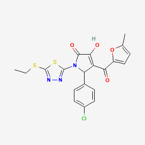 molecular formula C20H16ClN3O4S2 B11119509 5-(4-chlorophenyl)-1-[5-(ethylsulfanyl)-1,3,4-thiadiazol-2-yl]-3-hydroxy-4-[(5-methylfuran-2-yl)carbonyl]-1,5-dihydro-2H-pyrrol-2-one 