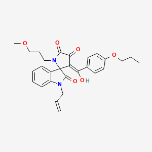 molecular formula C28H30N2O6 B11119704 (3'E)-3'-[hydroxy(4-propoxyphenyl)methylidene]-1'-(3-methoxypropyl)-1-(prop-2-en-1-yl)spiro[indole-3,2'-pyrrolidine]-2,4',5'(1H)-trione 