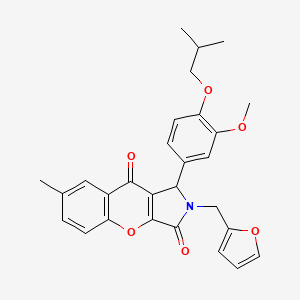 molecular formula C28H27NO6 B11119849 2-(Furan-2-ylmethyl)-1-[3-methoxy-4-(2-methylpropoxy)phenyl]-7-methyl-1,2-dihydrochromeno[2,3-c]pyrrole-3,9-dione 