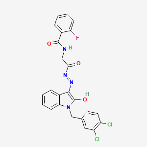 molecular formula C24H17Cl2FN4O3 B11119867 N-({N'-[(3E)-1-[(3,4-Dichlorophenyl)methyl]-2-oxo-2,3-dihydro-1H-indol-3-ylidene]hydrazinecarbonyl}methyl)-2-fluorobenzamide 