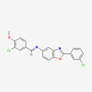 molecular formula C21H14Cl2N2O2 B11119939 N-[(E)-(3-chloro-4-methoxyphenyl)methylidene]-2-(3-chlorophenyl)-1,3-benzoxazol-5-amine 