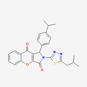 molecular formula C26H25N3O3S B11119958 2-[5-(2-Methylpropyl)-1,3,4-thiadiazol-2-yl]-1-[4-(propan-2-yl)phenyl]-1,2-dihydrochromeno[2,3-c]pyrrole-3,9-dione 