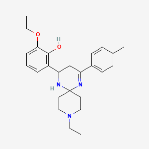 molecular formula C25H33N3O2 B11119994 2-Ethoxy-6-[9-ethyl-4-(4-methylphenyl)-1,5,9-triazaspiro[5.5]undec-4-en-2-yl]phenol 