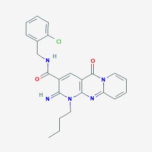 molecular formula C23H22ClN5O2 B11119995 7-butyl-N-[(2-chlorophenyl)methyl]-6-imino-2-oxo-1,7,9-triazatricyclo[8.4.0.03,8]tetradeca-3(8),4,9,11,13-pentaene-5-carboxamide 