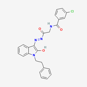 3-Chloro-N-({N'-[(3E)-2-oxo-1-(2-phenylethyl)-2,3-dihydro-1H-indol-3-ylidene]hydrazinecarbonyl}methyl)benzamide