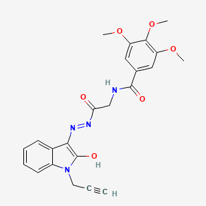 molecular formula C23H22N4O6 B11119999 (E)-3,4,5-trimethoxy-N-(2-oxo-2-(2-(2-oxo-1-(prop-2-yn-1-yl)indolin-3-ylidene)hydrazinyl)ethyl)benzamide 