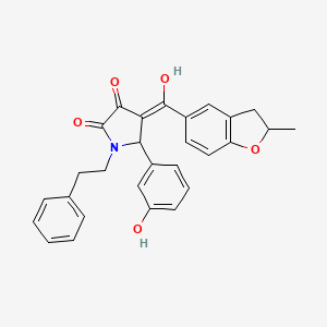 molecular formula C28H25NO5 B11120036 3-hydroxy-5-(3-hydroxyphenyl)-4-[(2-methyl-2,3-dihydro-1-benzofuran-5-yl)carbonyl]-1-(2-phenylethyl)-1,5-dihydro-2H-pyrrol-2-one 