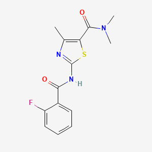 molecular formula C14H14FN3O2S B11120051 2-{[(2-fluorophenyl)carbonyl]amino}-N,N,4-trimethyl-1,3-thiazole-5-carboxamide 