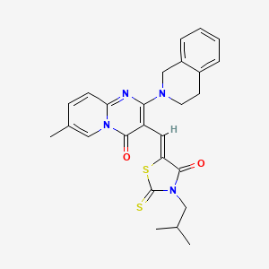 molecular formula C26H26N4O2S2 B11120129 2-(3,4-dihydroisoquinolin-2(1H)-yl)-7-methyl-3-{(Z)-[3-(2-methylpropyl)-4-oxo-2-thioxo-1,3-thiazolidin-5-ylidene]methyl}-4H-pyrido[1,2-a]pyrimidin-4-one 